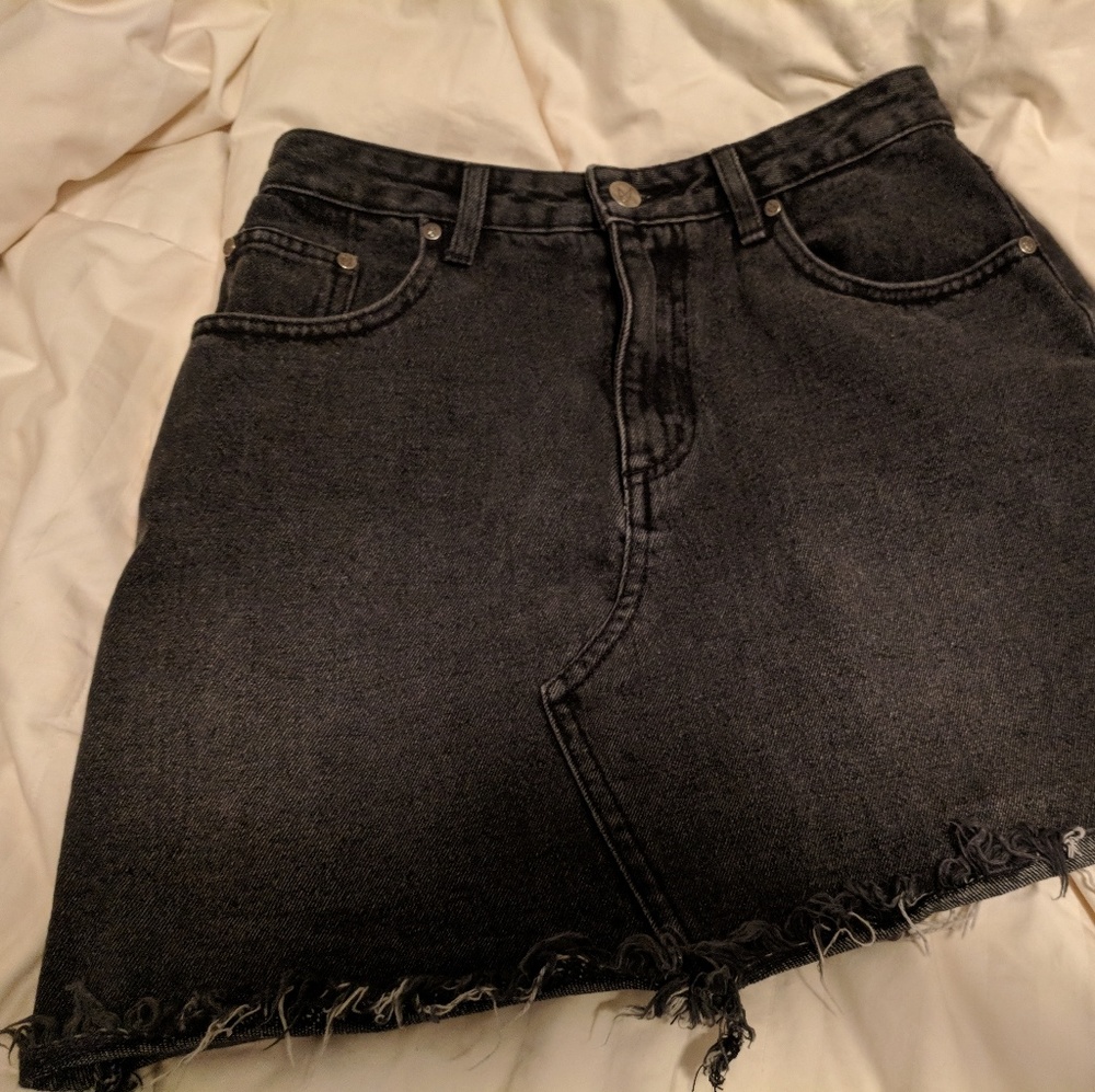Black denim mini skirt